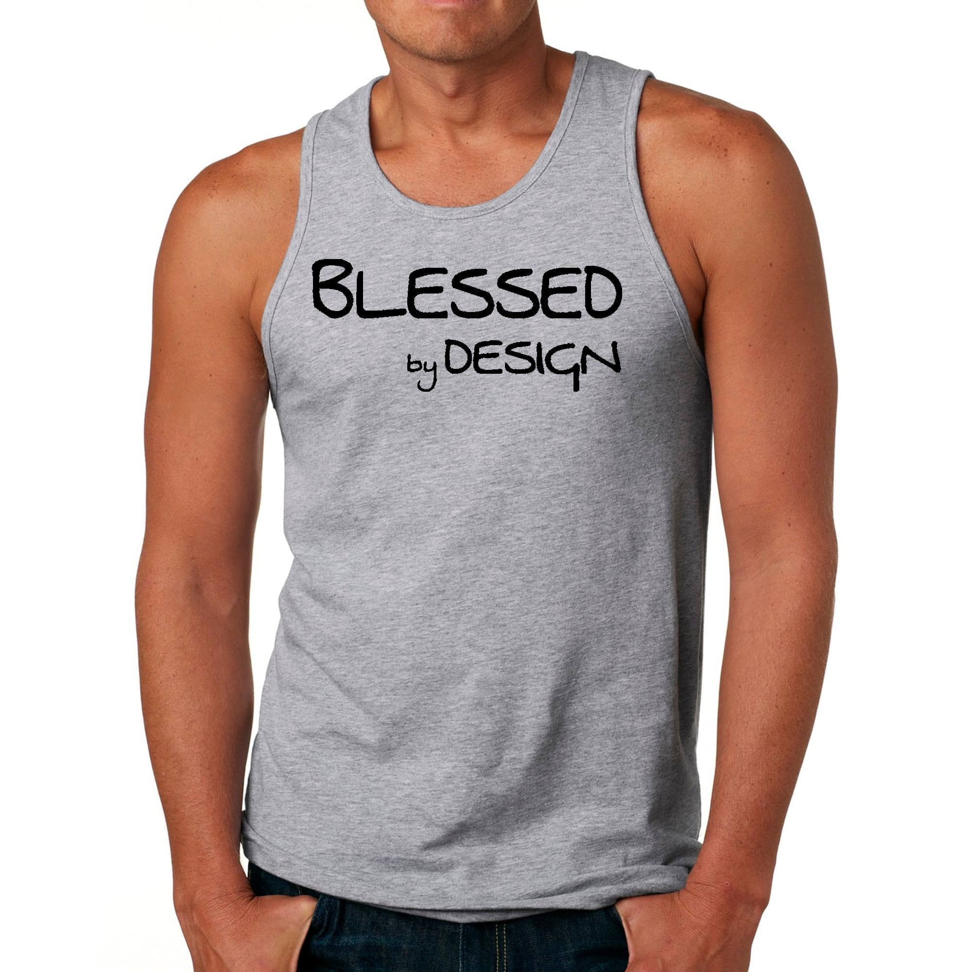Mens Fitness Tank Top Graphic T-shirt Blessed by Design -
