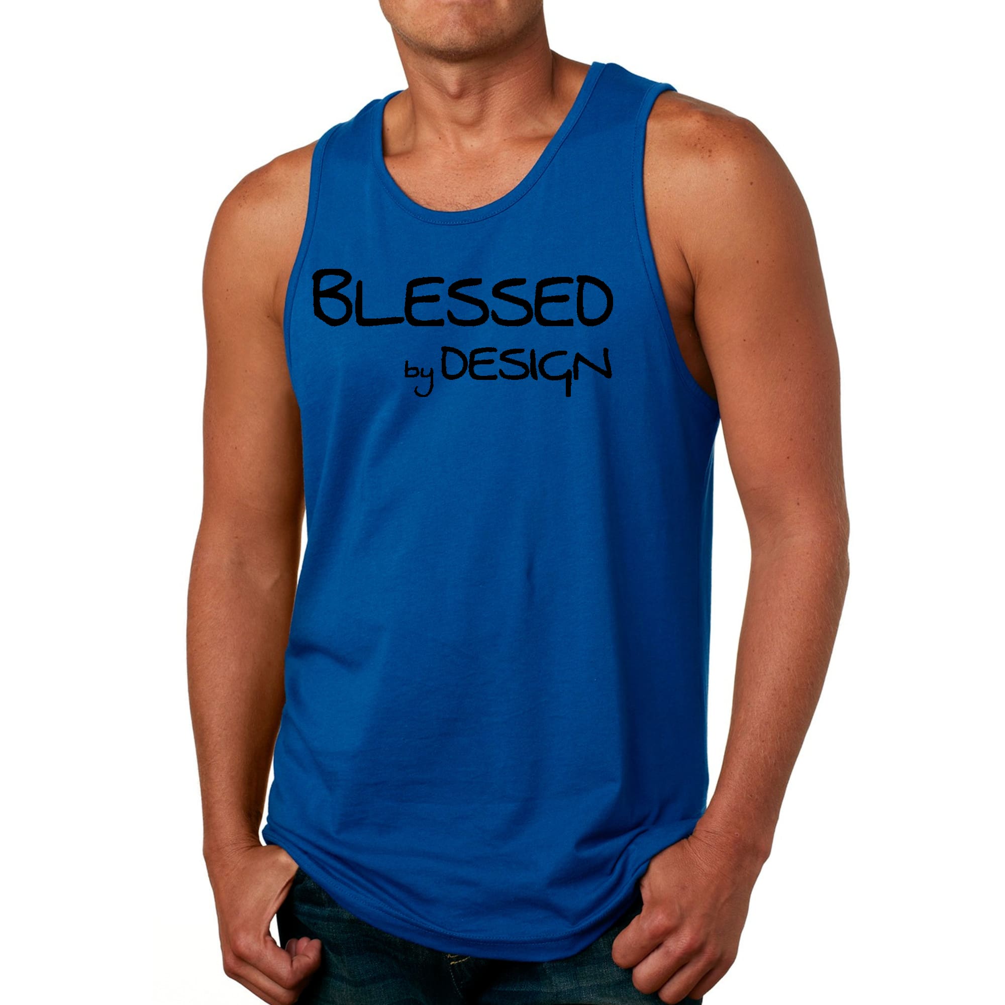Mens Fitness Tank Top Graphic T-shirt Blessed by Design -